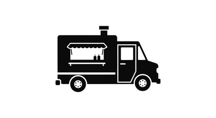 Simple food truck illustration in black and white silhouette