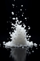 Dynamic White Pills Explosion on Black Background A HighSpeed Pharmaceutical Display.