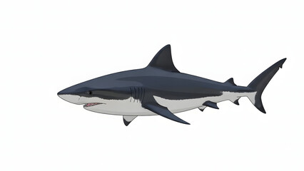 Majestic great white shark swimming in crystal blue ocean waters, perfect for nature documentaries or marine conservation campaigns, strikingly powerful
