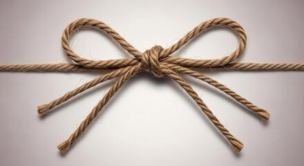 Closeup of a rope bow, a symbol of connection, gift, or decoration, set against a soft, neutral backdrop