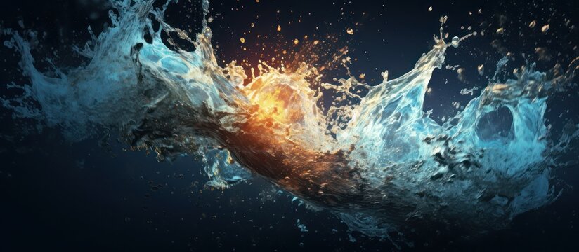 Dynamic Splash of Water with Fiery Core.