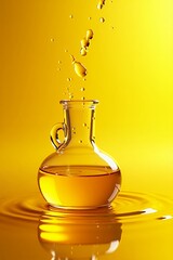 Golden Liquid in Glass Jar with Ripples and Drops.