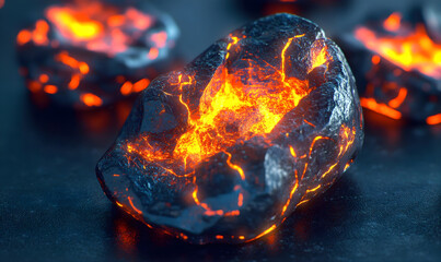 Glowing Hot Lava Rock with Cracked Surface and Molten Core Texture