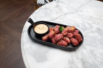 Fried Sausage Appetizers with Dipping Sauce