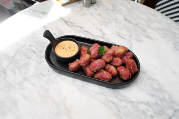 Fried Sausage Appetizers with Dipping Sauce