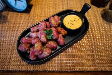 Fried Sausage Appetizers with Dipping Sauce