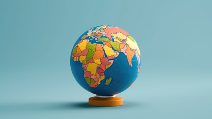 Colorful Globe on a Stand Against a Blue Background.