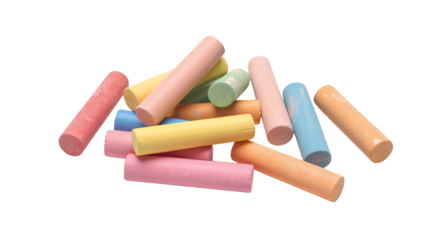 Vibrant chalk sticks scattered, perfect for creative projects and education
