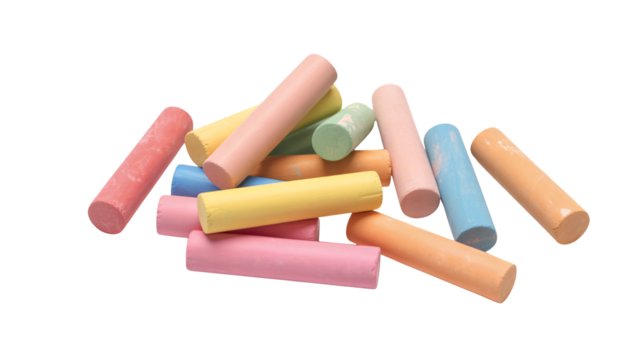 Vibrant chalk sticks scattered, perfect for creative projects and education