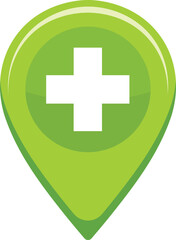 Green location pin with white plus symbol medical icon health cross