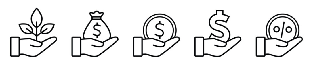 Profit, income, salary variety icons design