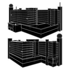 Office Residential Building Vecto. Modern Office Business Or Shopping Center. Illustration isolated on White Background.