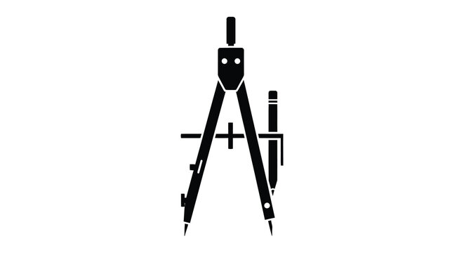Drafting compass with pencil tool for geometry and design silhouette