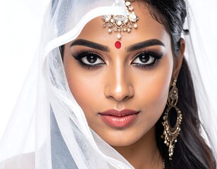 Stunning close-up portrait of a woman with exotic makeup