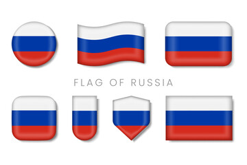 Russian National Flag Icons — Glossy Tricolor Badges and Vector Emblems