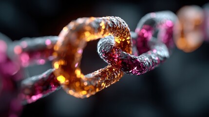 Abstract macro shot of chain links in vibrant colors representing connection concept