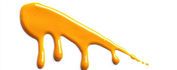 Obraz premium vibrant splash of yellow paint drips across a white background, showcasing fluid movement and artistic expression.