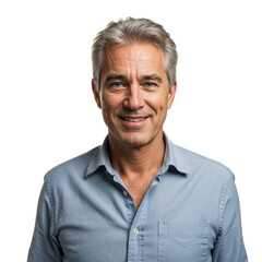 Obraz premium Mature man with graying hair smiling confidently portrait captured in studio lighting isolated on transparent background