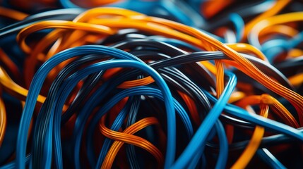 Intertwined Cables: A vibrant network of intertwined cables, showcasing a dynamic interplay of color and texture. An exploration of modern connectivity and intricate design.