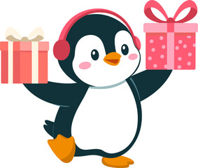 Festive penguin bringing gifts, celebrating special occasions with delightful presents