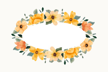 Yellow orange floral watercolor elliptical frame