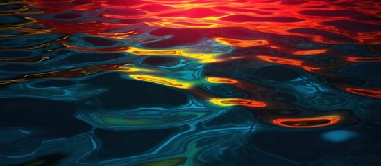 Vibrant Abstract Reflections on Rippling Water Surface at Dusk.