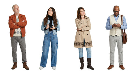 Diverse individuals showcased on a transparent setting illustrating different age groups and