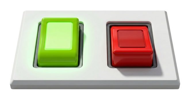 Control Panel Featuring an Illuminated Green Switch and a Red Switch, Isolated