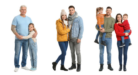 Diverse multigenerational families embrace warmth and togetherness against a blank canvas