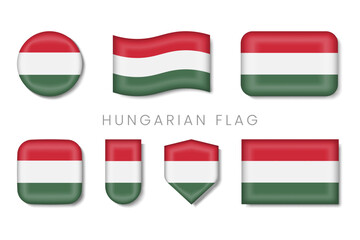 Hungary Flag Glossy Collection — Hungarian Red White Green Icons Vector