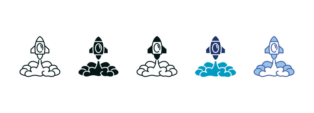 Rocket Launch Icon Set Consisting of Multiple Styles Vector Illustration