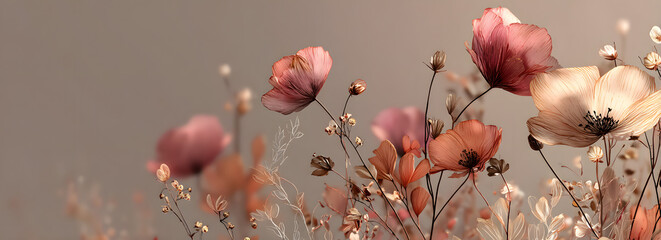 Luxury botanical background with trendy wildflowers and minimalist flowers for wall decoration or wedding. Hand drawn line herb, elegant leaves for invitation save the date card. Botanical