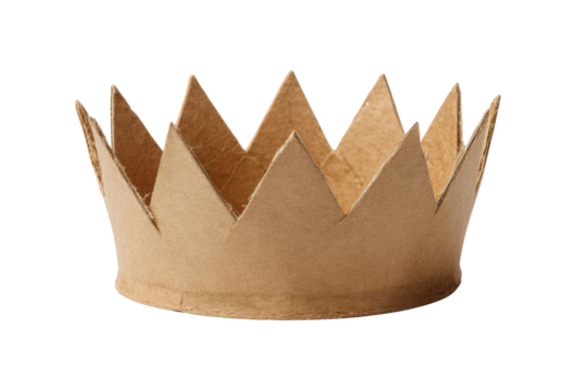 Cardboard crown with jagged points on a black background paper craft, Isolated On Transparent Background, Png Cut Out