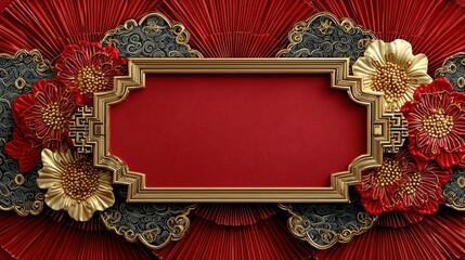 Elegant red and gold decorative frame with floral motifs, perfect for invitations or cultural events.