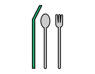 ストロー　スプーン　フォーク　シンプルなイラスト素材