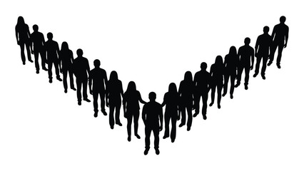 People silhouettes in v-formation isolated on white background, Vector