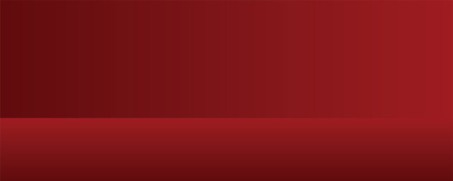 Red studio background. Abstract limbo podium studio room. Dark red gradient wall floor and spotlight scene. Showcase, promotion display. Vector stage mockup illustration