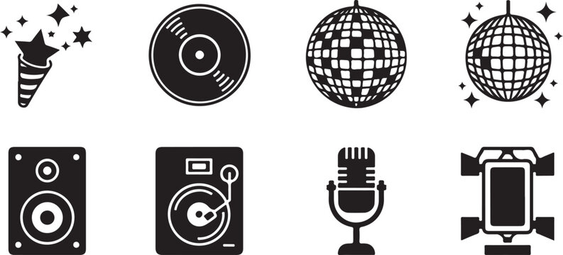 Celebration with Disco Lights and Dj Equipment Icons