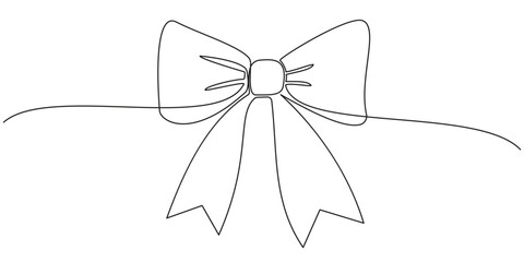 Simple continuous line art of a festive bow graphic design element