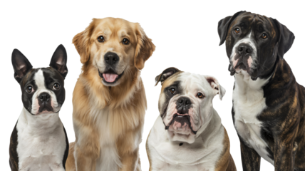 Four friendly dogs posing together, perfect for pet-related projects