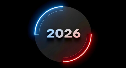 Bold 2026 technology concept with futuristic glow for modern projects