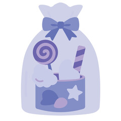 Purple gift bag with candy theme icon, suitable for sweet lovers, Halloween, or illustrating colorful, sugary, and festive celebration.