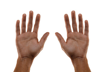 Two open human hands palms facing forward against black background image, Isolated On Transparent Background, Png Cut Out