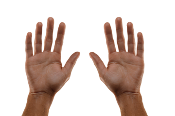 Two open human hands palms facing forward against black background image, Isolated On Transparent Background, Png Cut Out