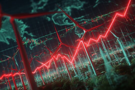 Dynamic wind turbine energy stock market trend showing growth potential in renewable energy industry and eco friendly sustainable power solutions - Powered by Adobe