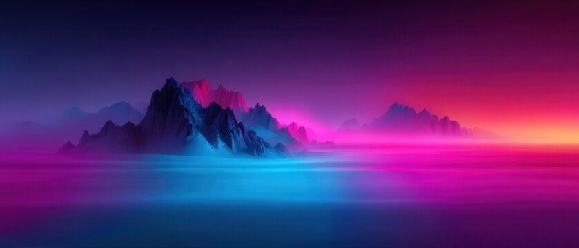 Semi Artsy Color palette concept. Vibrant digital landscape with mountains and colorful gradients. - Powered by Adobe