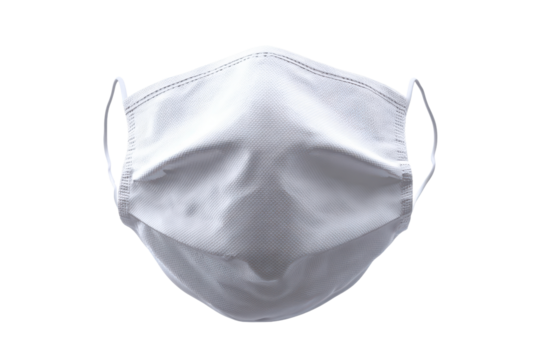 White disposable face mask with ear loops on black background medical, Isolated On Transparent Background, Png Cut Out
