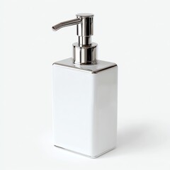 Obraz premium Elegant white soap dispenser perfect for modern bathroom decor and organization.