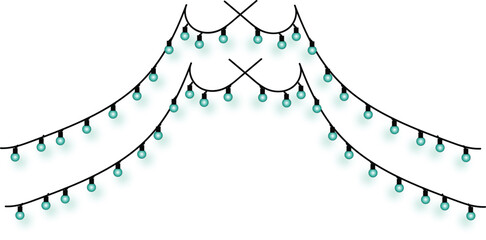 Graphic illustration of vibrant teal string lights arranged in charming swags, perfect for festive decorations and design elements