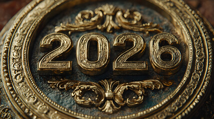 Circular frame with golden 2026 numbers representing unity and harmony in the new year perfect for cohesive and joyful 2026 gatherings